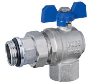 GIDRO FORCE GFL503N0010 Кран шаровый угловой 1" внутренняя - наружняя резьба, с полусгоном и прокладкой, пара красная и синяя бабочка, никель, 10 пар в упаковке