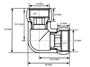 SG 740SCH0504 Уголок гайка - гайка 3/4" х 1/2" хромированный 20 пар/кор фото в интернет-магазине SMARTGRP