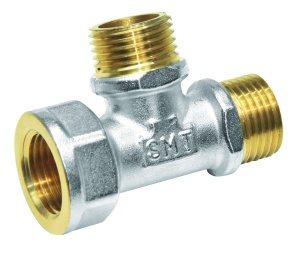 SMART SMT768NY6604 Тройник 1/2" внутренняя резьба х 1/2" наружняя резьба х 1/2" наружняя резьба, никель - желтый, 50 штук в упаковке