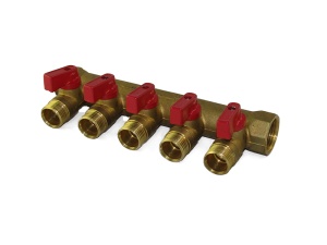 SMART SMT1812Н050405 ВР-НР 3/4 x 1/2 x 5 Коллектор с шаровыми кранами, 5 выходов, без цанг, 10 штук в упаковке