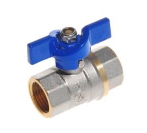 SMART 522NY6605BB Кран шаровый 3/4" внутренняя резьба, синяя бабочка, никель - желтый, 50 штук в упаковке