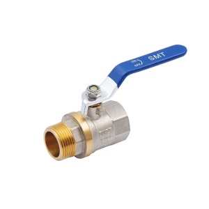 SMART 521NY6610B Кран шаровый 1" наружняя - внутренняя резьба, синяя ручка, никель - желтый, 30 штук в упаковке