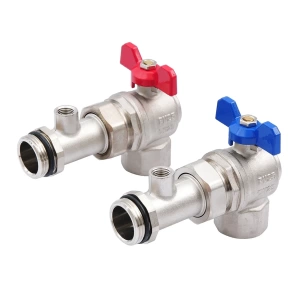 GIDRO FORCE GFL517N0010 Кран шаровый угловой, 1" внутренняя - наружняя резьба, с полусгоном, проклададкой и термометром, пара красная и синяя бабочка, никель фото в интернет-магазине SMARTGRP